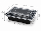 Fun® Black Rect. Microwavable Container 24oz - w/Lid [P:5pcsx1pkt]