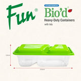 Fun® Bio'd 2-Compartment Clear Rectangle Containers 32oz with Green Lids [4pcs x 1pkt]