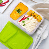 Fun® Bio'd 2-Compartment Clear Rectangle Containers 32oz with Green Lids [4pcs x 1pkt]