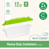 Fun Bio'd Clear Rectangular Container with Green Lid - 12oz (Pack of 4)