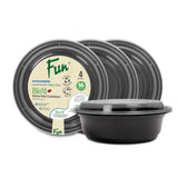 Fun Bio'd Black Round Container with Clear Lid -16oz (Pack of 4)