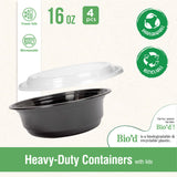 Fun Bio'd Black Round Container with Clear Lid -16oz (Pack of 4)