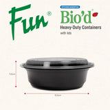 Fun Bio'd Black Round Container with Clear Lid -16oz (Pack of 4)